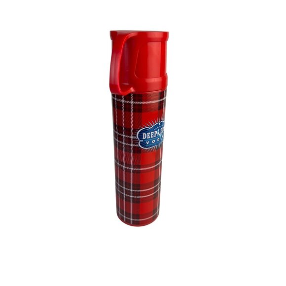 Deep Eddy Vodka Red Plaid Insulated Thermos Bottle With Handle & Lid - Picture 3 of 8